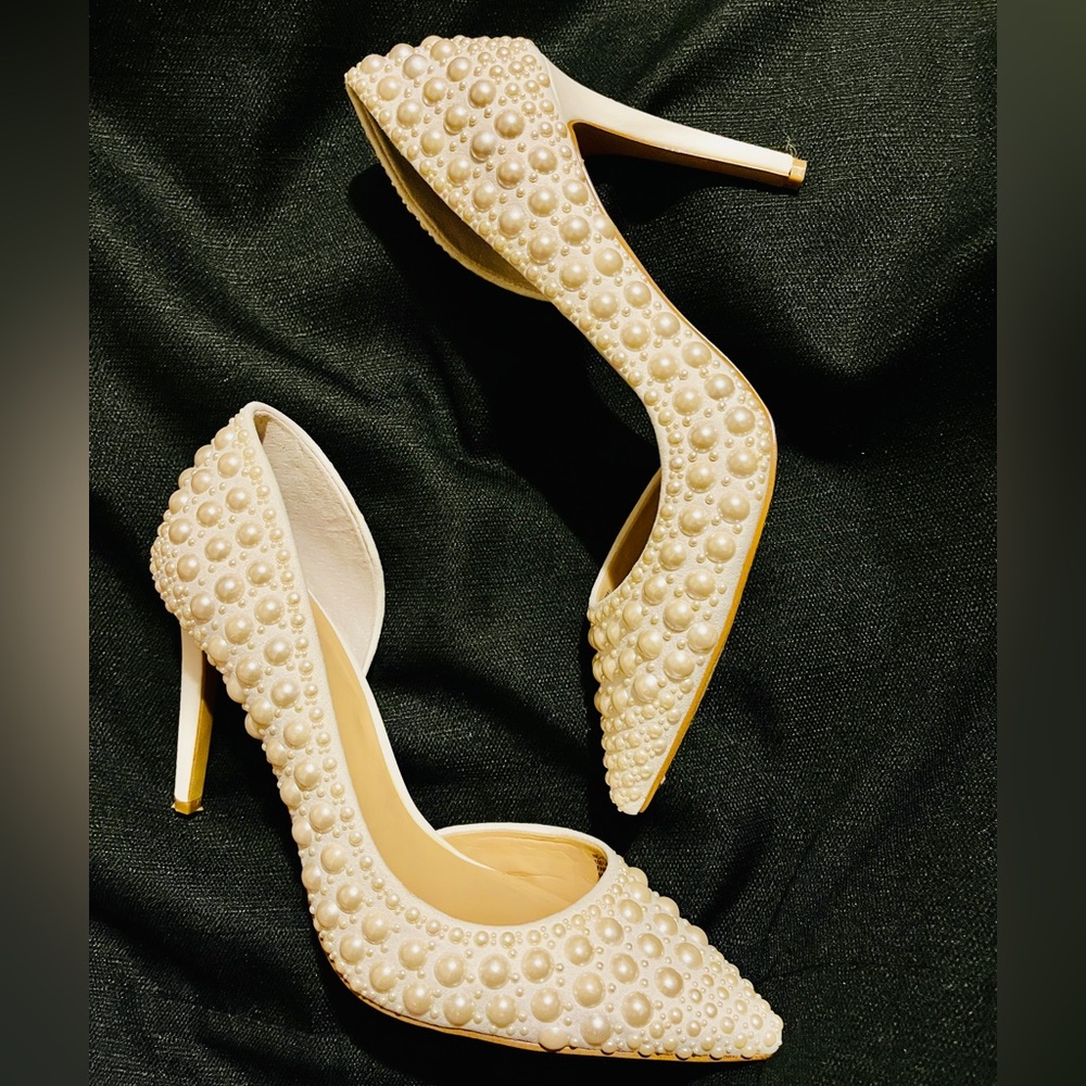 Inc International Concepts Elegant Cream Pearl-Embellished Heels Size 9 1/2M